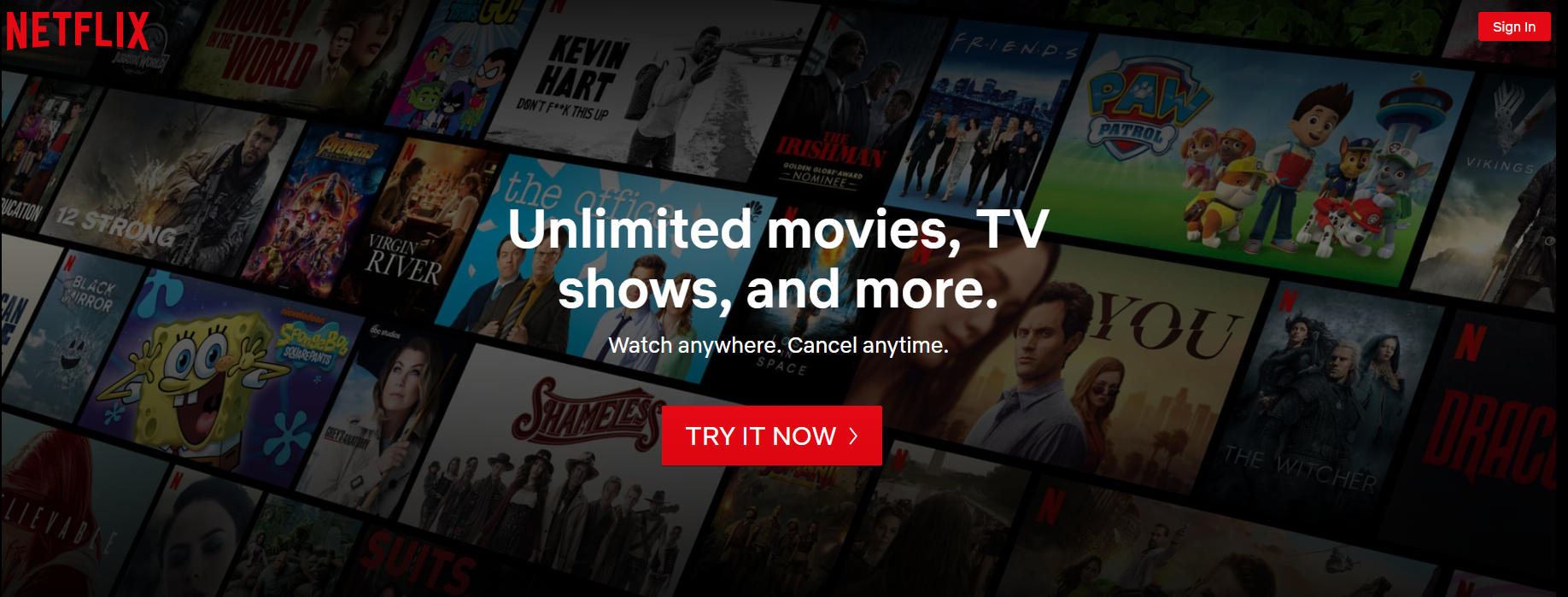 Netflix call-to-action example 2020