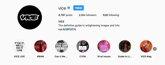 Instagram Bio Example - Vice