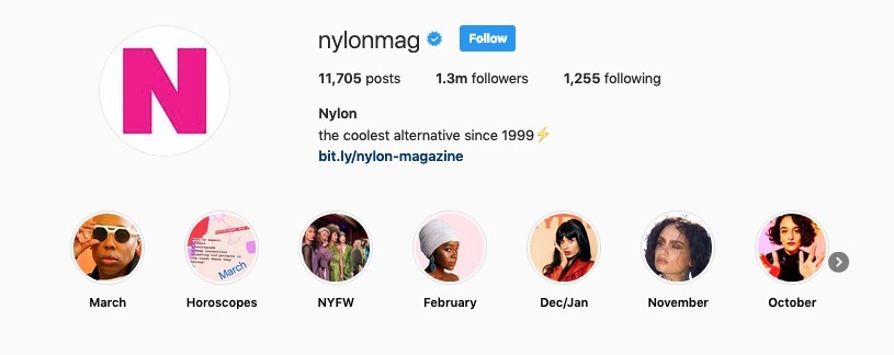 Nylon Mag Instagram Stories Highlights Example